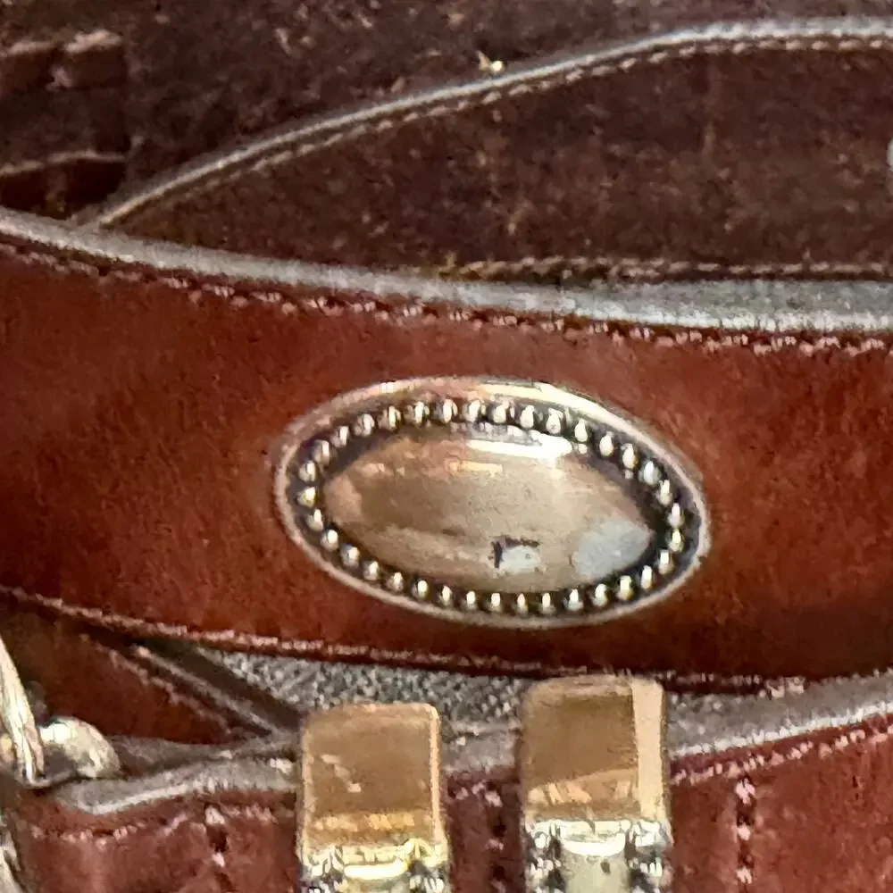 Vintage Latigo Leather Belt 34 Brown Antique Silver Concho Patina Braid Western‎